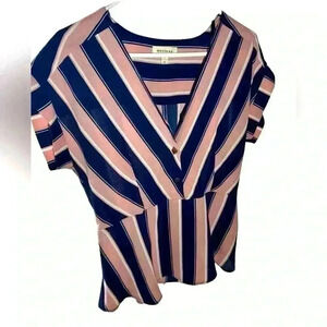 Monteau Women's Lightweight Short Sleeve V Neck Blouse Size XL Pink, Blue, Wht